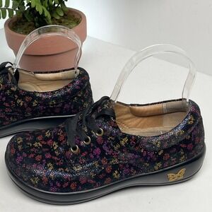 Alegria Kimi‎ KIM-721 Lace-Up Shoes 35 Black Multicolor Floral Comfort Work